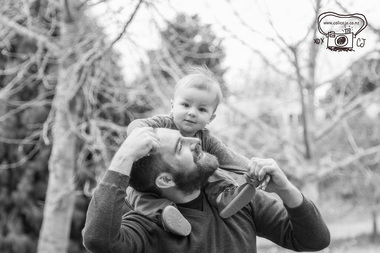daddy and son black and white photo
